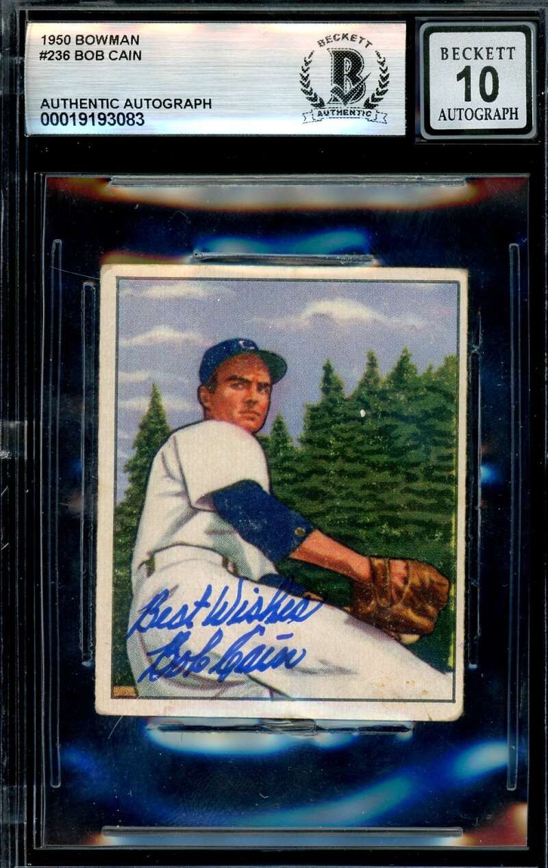 Bob Cain Gem Mint 10 Beckett BAS Signed 1950 Bowman Rookie Autograph