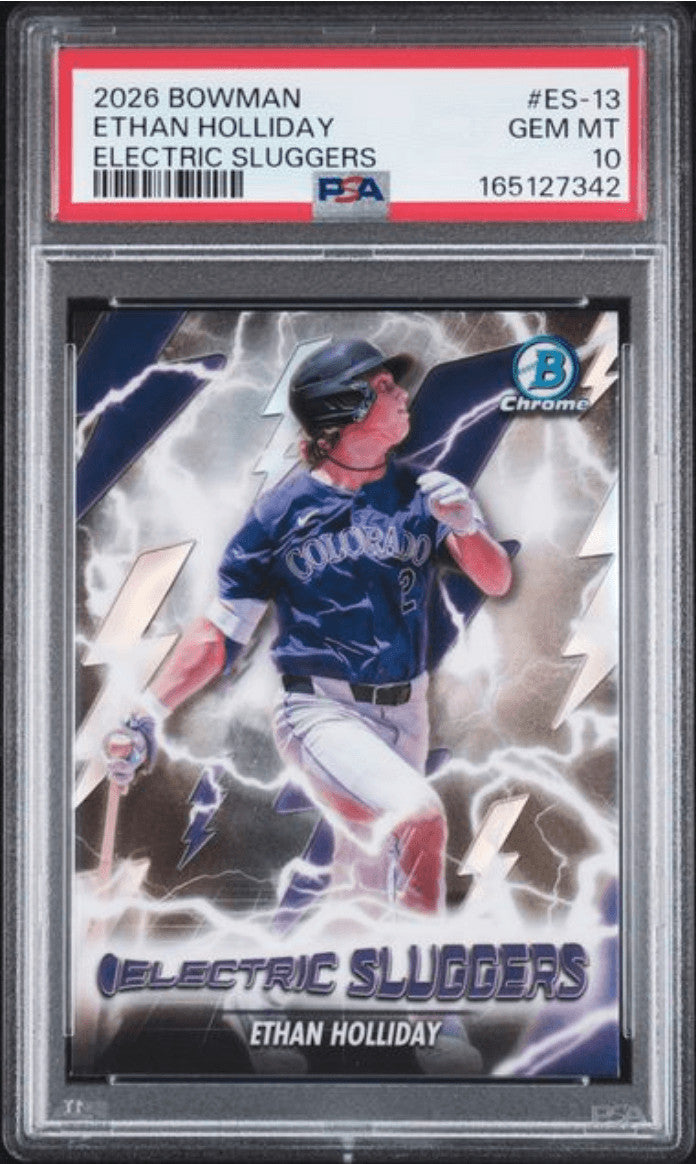 Graded 2026 Bowman Ethan Holliday #ES13 Electric Sluggers RC Card PSA 10