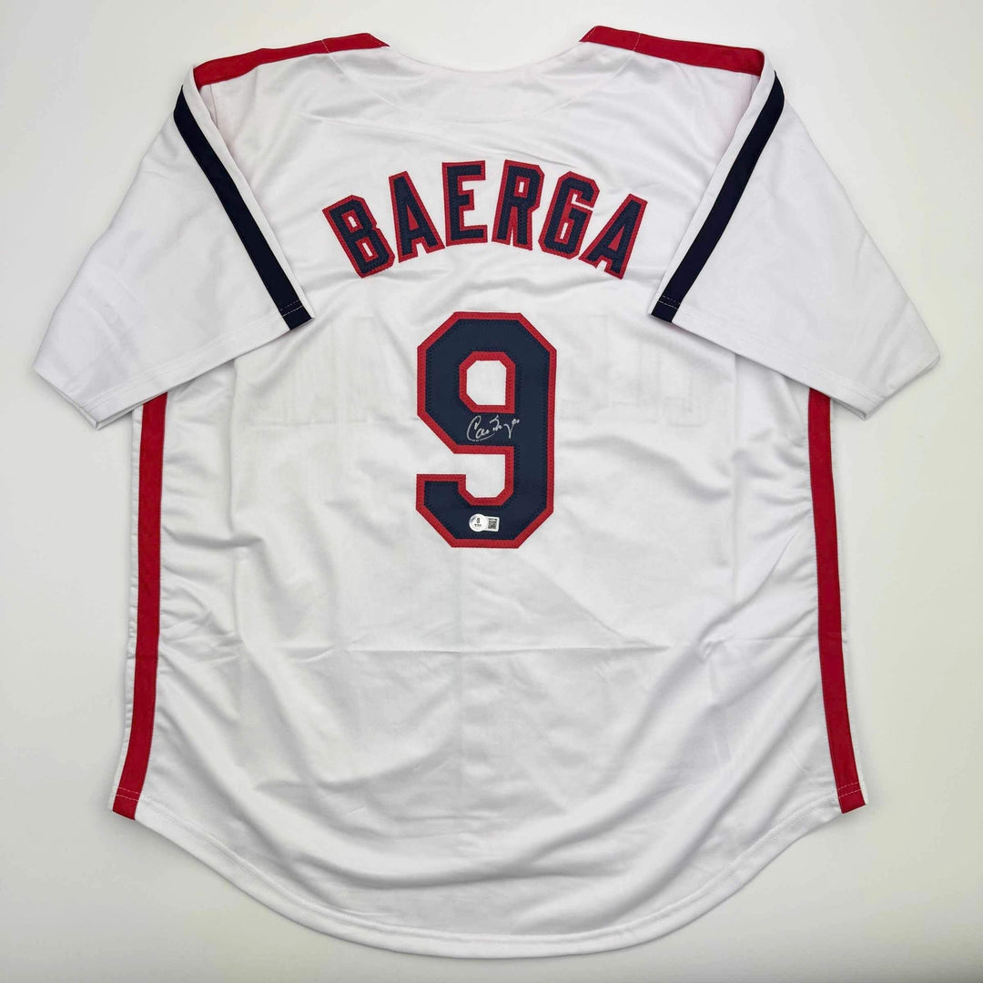 Autographed/Signed Carlos Baerga Cleveland White Baseball Jersey Beckett BAS COA