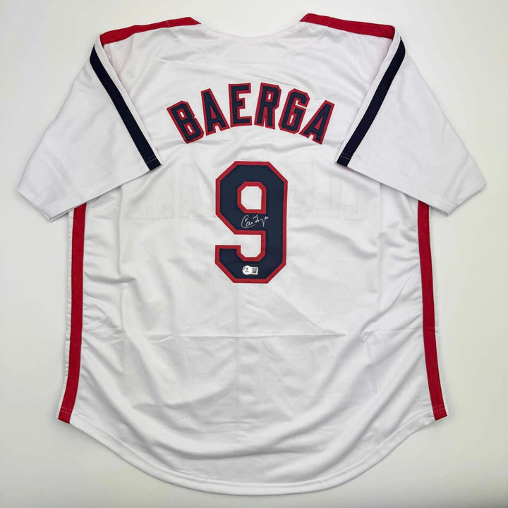 Autographed/Signed Carlos Baerga Cleveland White Baseball Jersey Beckett BAS COA