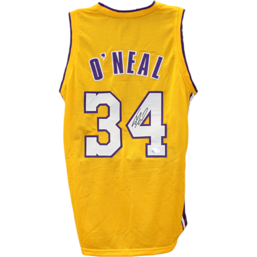 Shaquille O'Neal Autographed/Signed Pro Style XL Yellow Jersey Beckett 47407