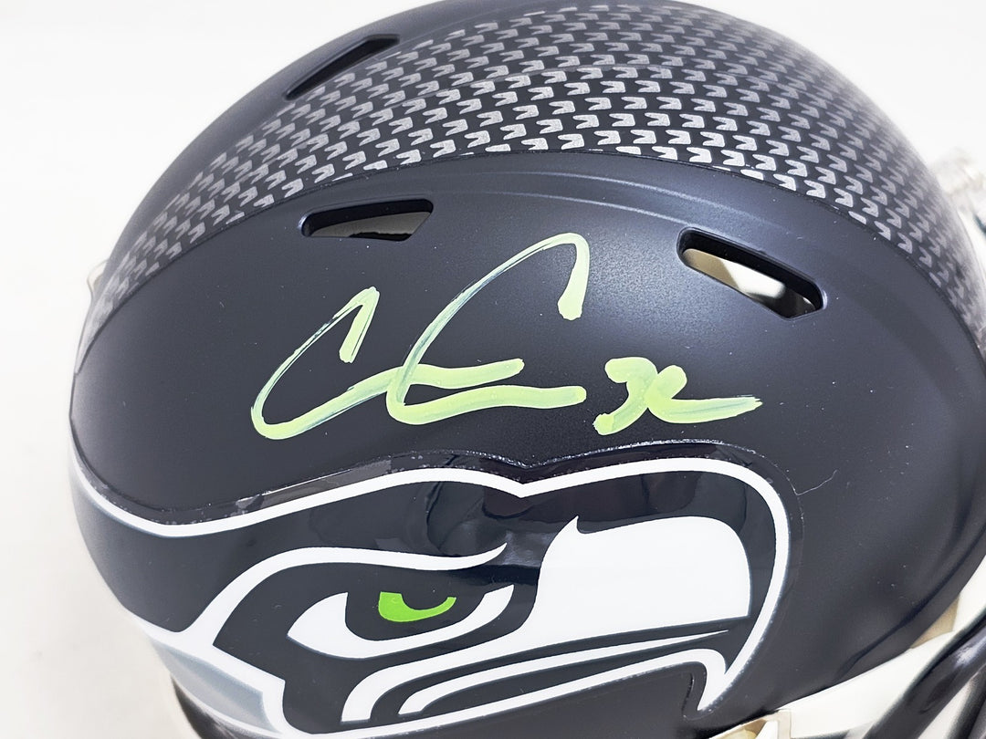 Chris Carson Signed Seattle Seahawks Blue Speed Mini Helmet Fanatics Holo