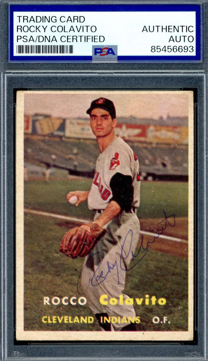 Rocky Colavito PSA DNA Vintage Signed 1957 Topps Rookie Autograph