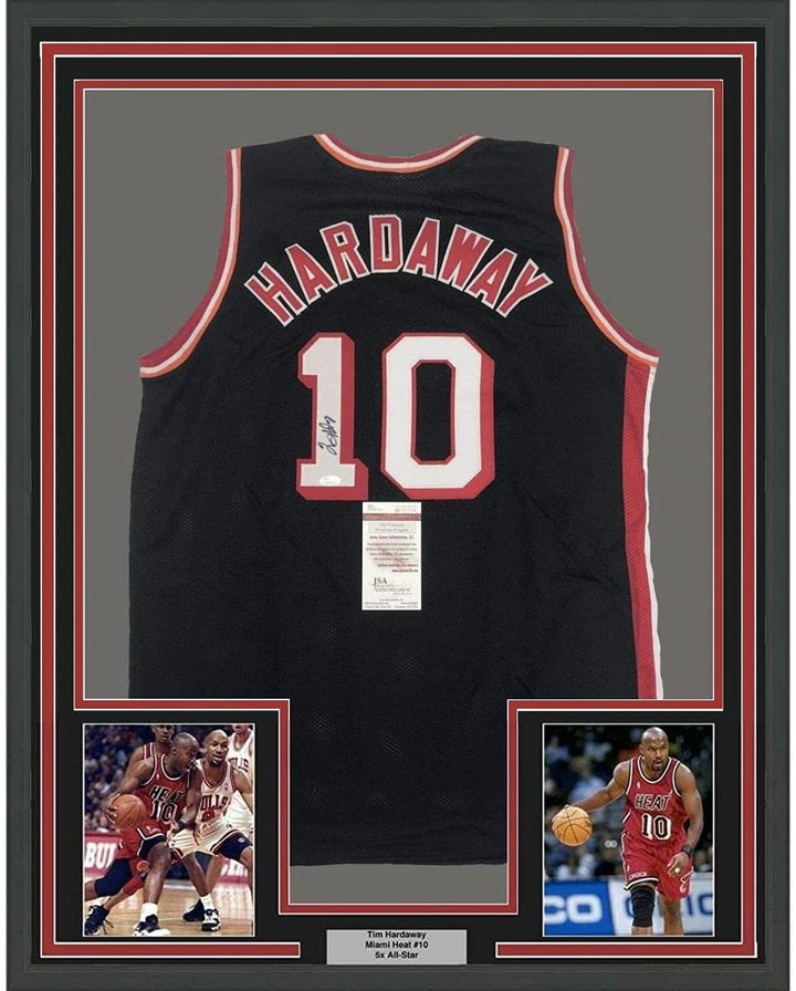 FRAMED Signed TIM HARDAWAY 35x39 Miami Black Jersey JSA COA Auto
