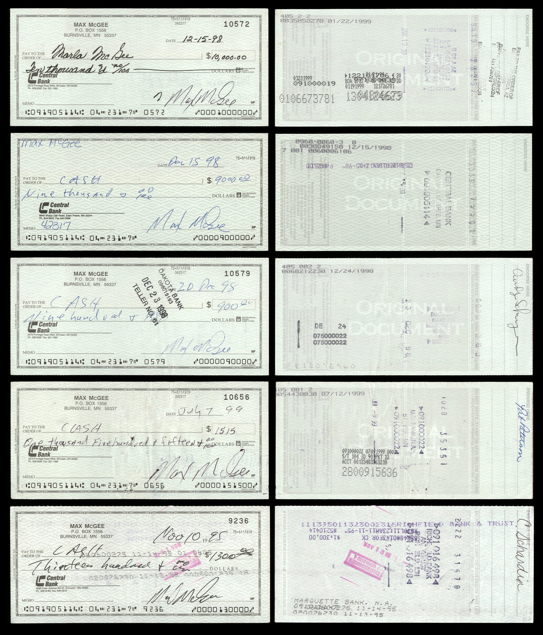 Max McGee Autographed Signed 2.75x6 Check Lot of 50 Green Bay Packers 174046