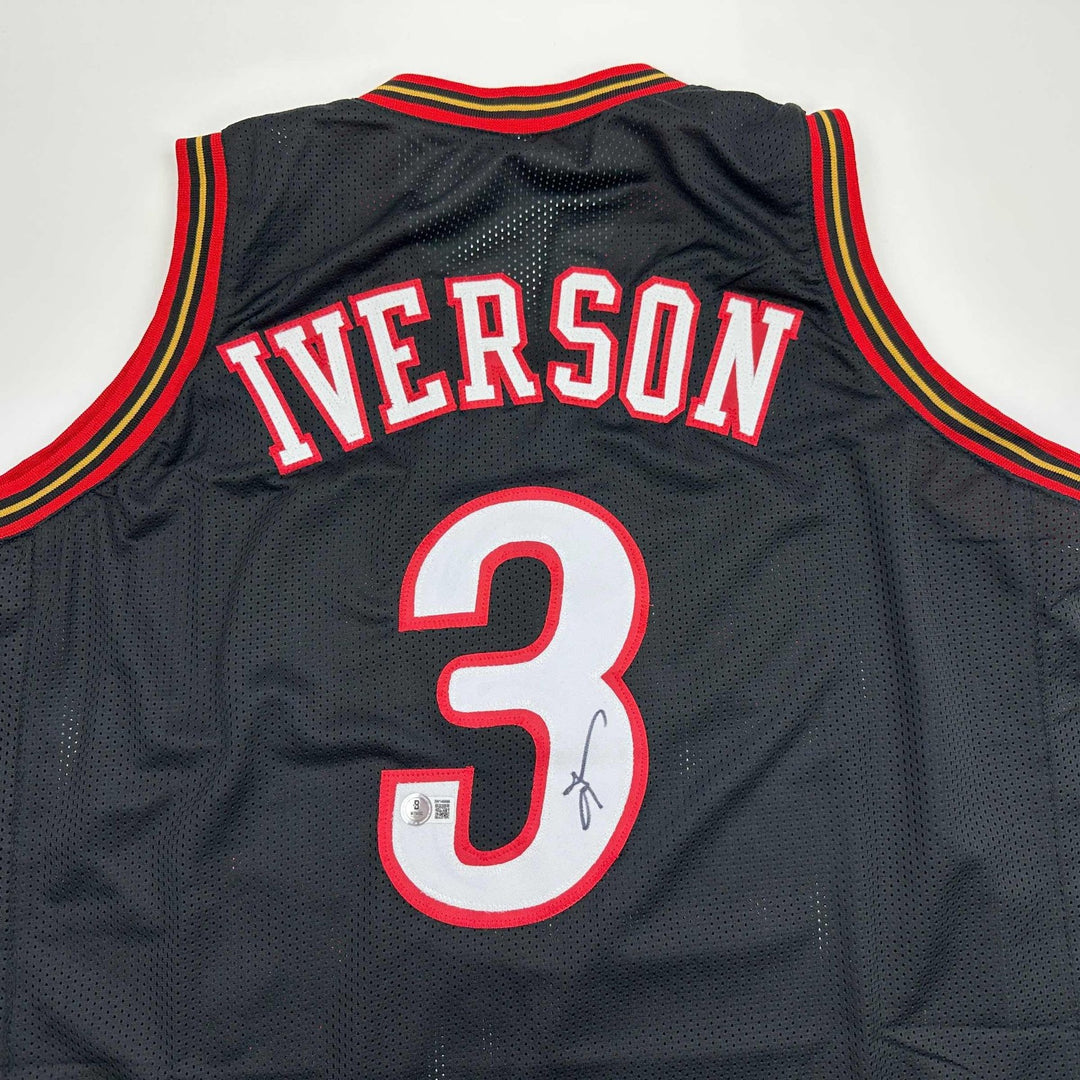 Autographed/Signed Allen Iverson Philadelphia Black Jersey BAS COA