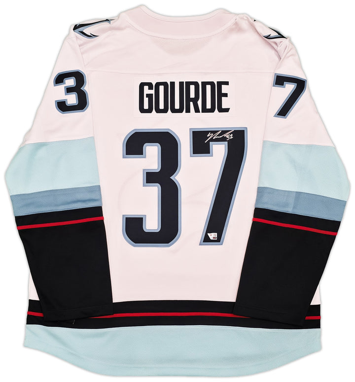 Seattle Kraken Yanni Gourde Signed White Fanatics Jersey Size XL Fanatics Holo