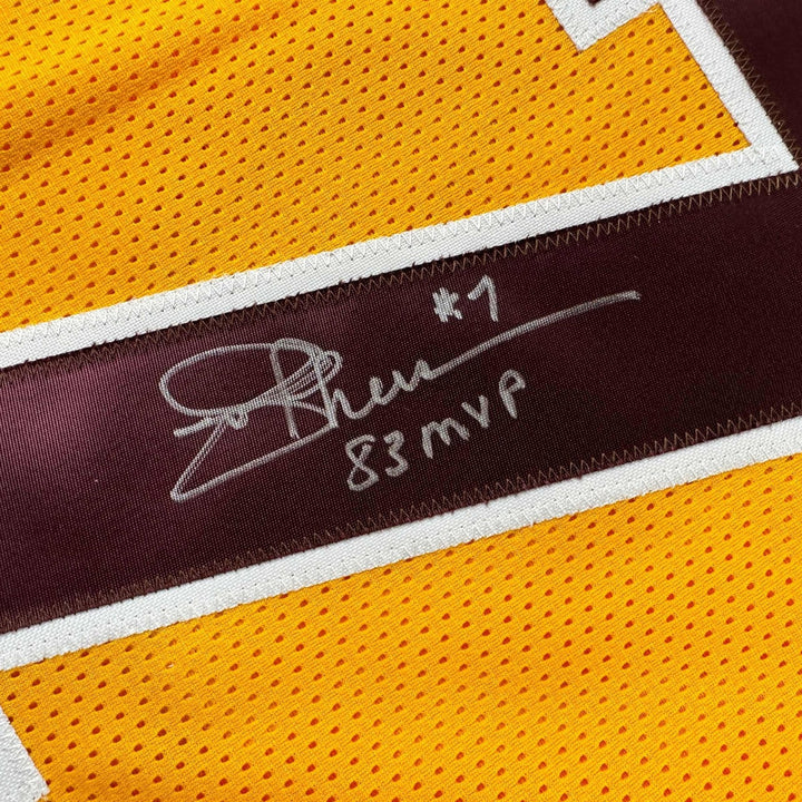 Autographed/Signed Joe Theismann MVP Washington Yellow Jersey JSA COA