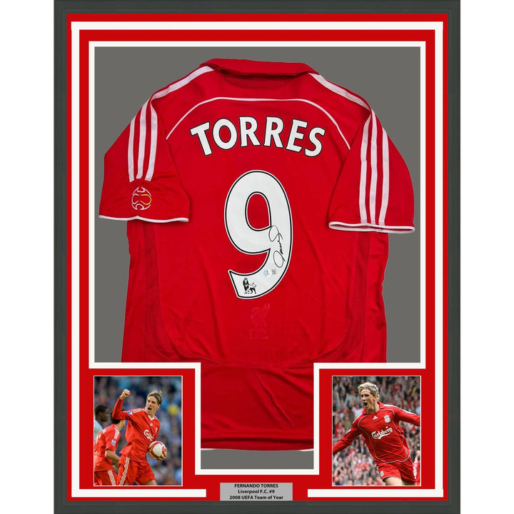 Framed Signed Fernando Torres 35x39 Liverpool Red Jersey Beckett COA