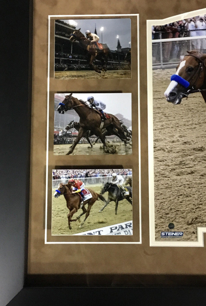 Mike Smith signed Justify triple crown photo horseshoe whip framed auto steiner
