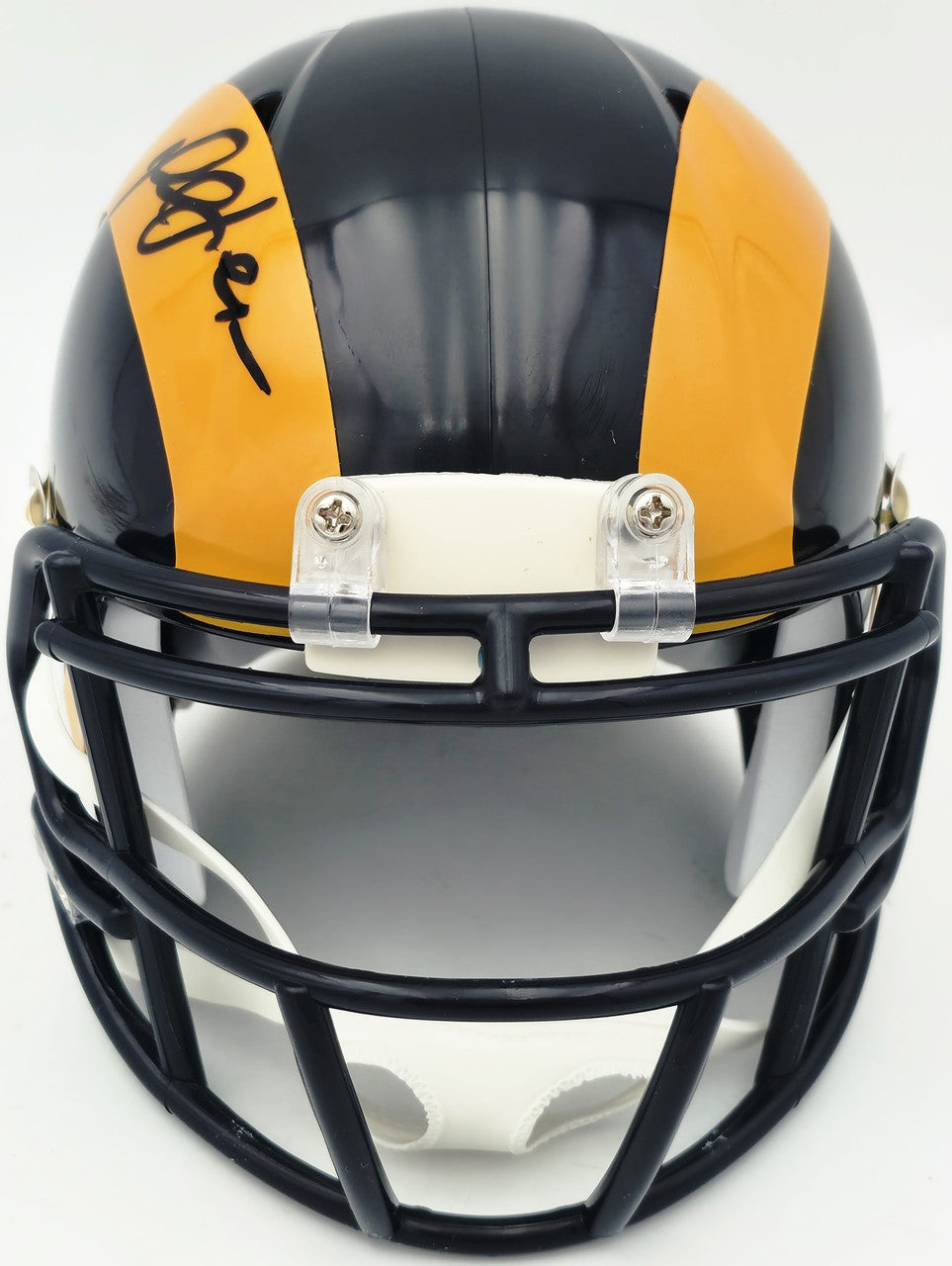 Marshall Faulk Signed Rams Blue 1981-99 Throwback Speed Mini Helmet JSA Witness