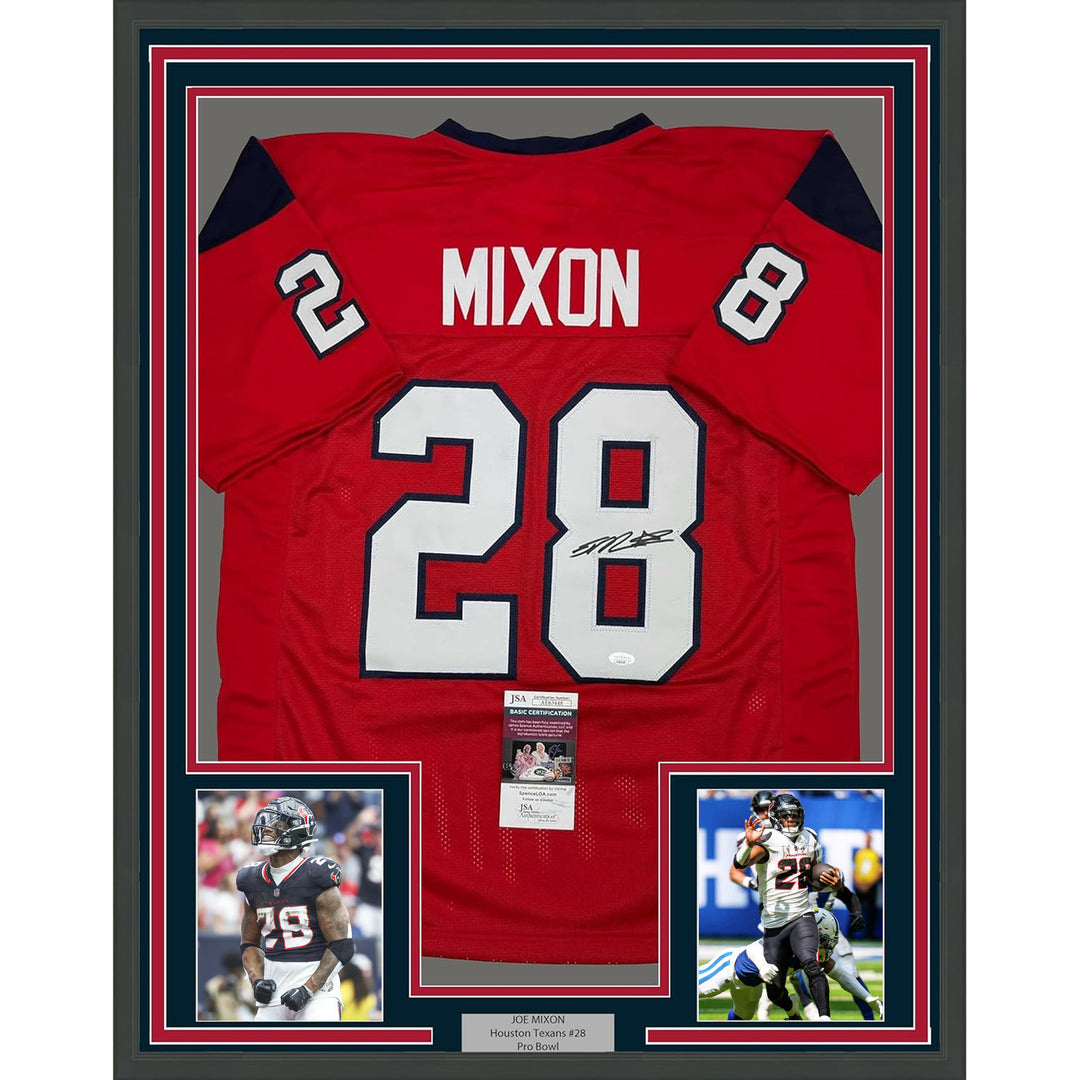 Framed Autographed/Signed Joe Mixon 35x39 Houston Red Jersey JSA COA
