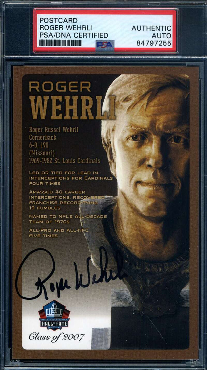 Roger Wehrli PSA DNA Signed Hall of Fame Bronze Bust Postcard Autographed