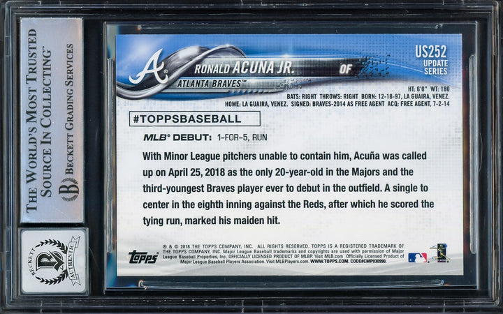 Ronald Acuna Jr. Signed 2018 Topps Update RC US252 Braves Auto 10 Beckett