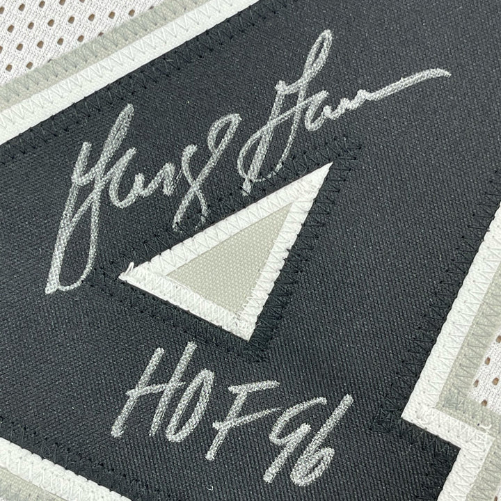 FRAMED Autographed/Signed GEORGE GERVIN 33x42 HOF 96 White Jersey JSA COA