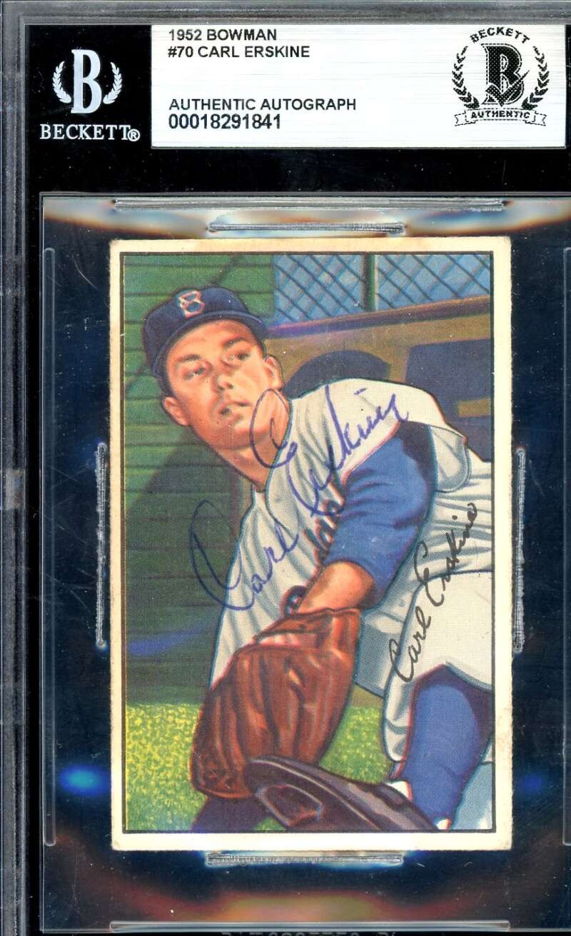 Carl Erskine Beckett BAS Signed 1952 Bowman Autograph