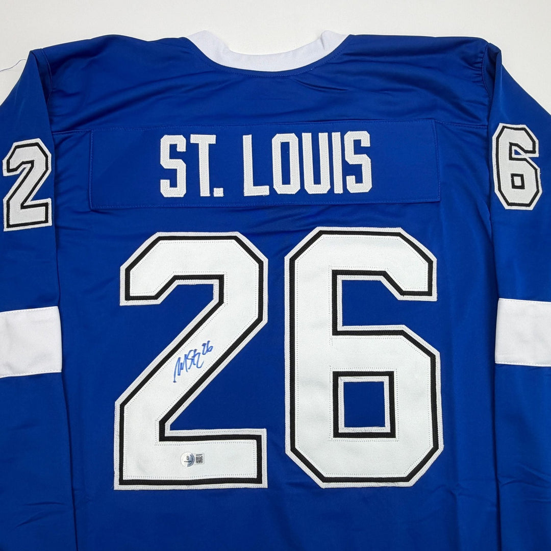 Autographed/Signed Martin St. Louis Tampa Bay Blue Jersey Beckett BAS COA