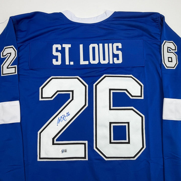 Autographed/Signed Martin St. Louis Tampa Bay Blue Jersey Beckett BAS COA