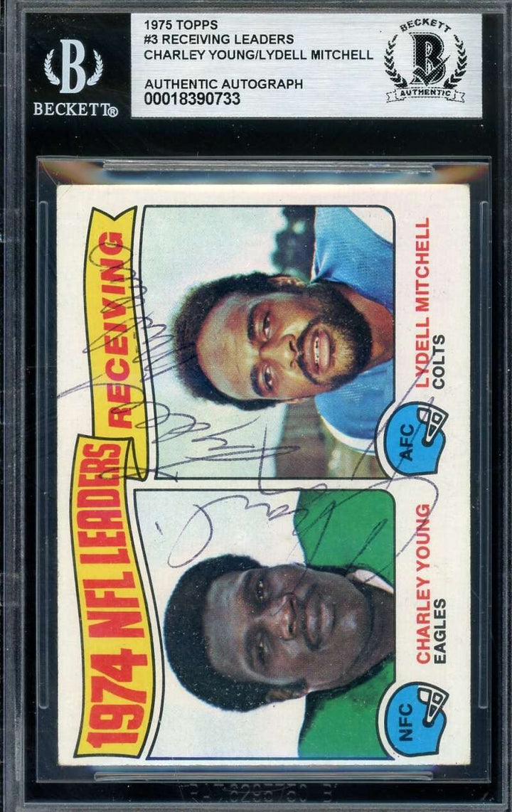 Charley Young Lydell Mitchell Beckett BAS Vintage Signed 1975 Topps 1974 Leaders