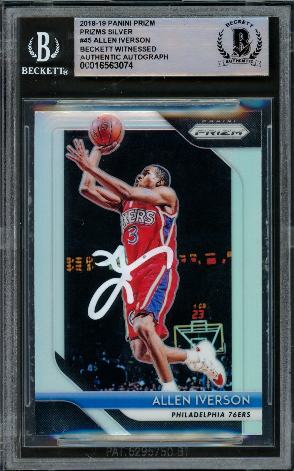 Allen Iverson Auto 2018-19 Panini Prizm Prizms Silver Card 45 76ers Beckett Wit