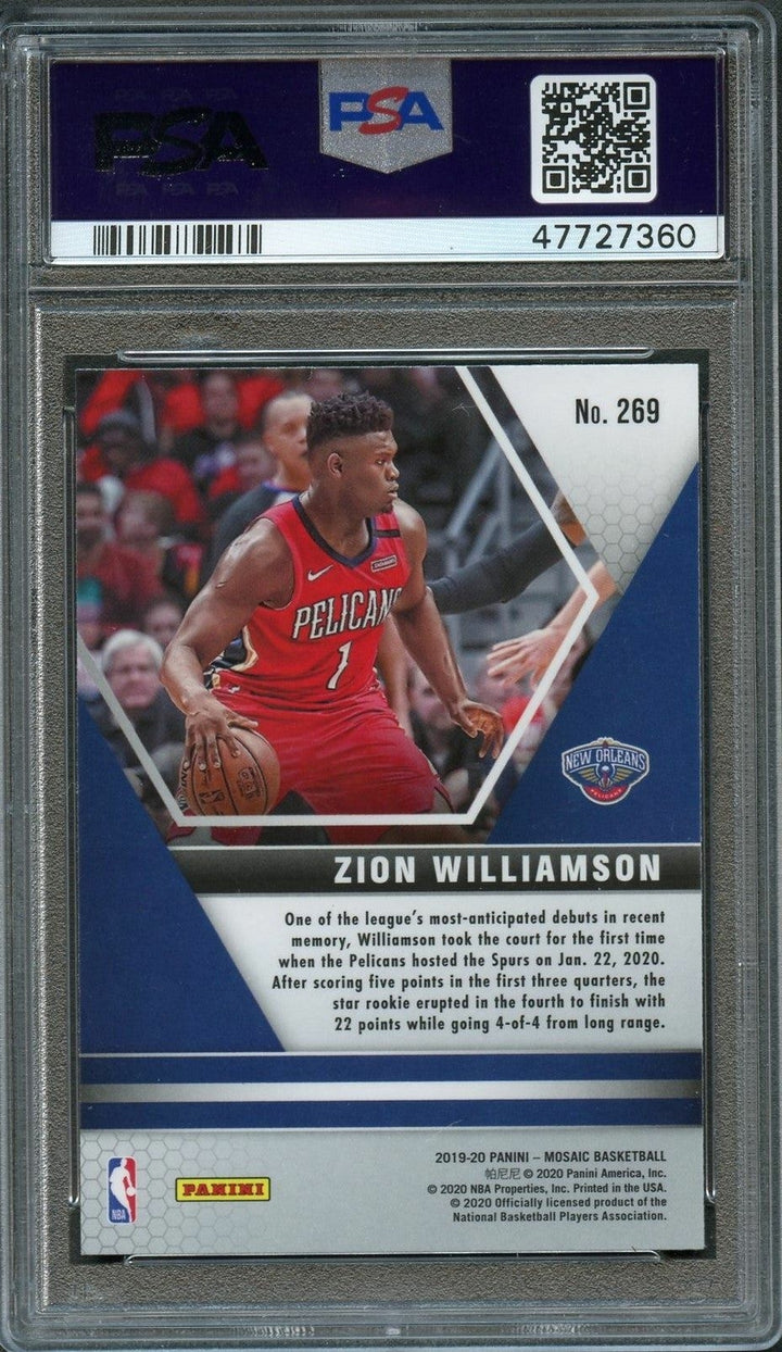 2019 Panini Mosaic NBA Debut #269 Zion Williamson PSA 9 Mint Rookie RC Pelicans