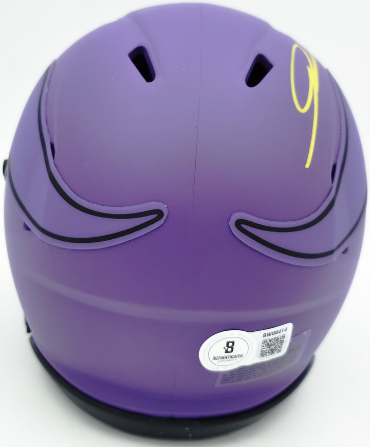 Jordan Addison Signed Vikings Rave Purple Speed Mini Helmet (In Yellow) Beckett