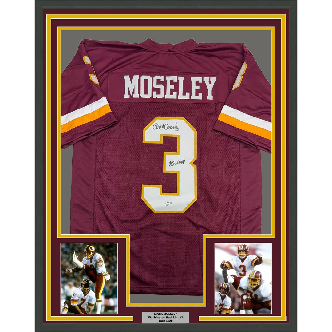 Framed Autographed/Signed Mark Moseley 35x39 82 MVP Washington Jersey COA