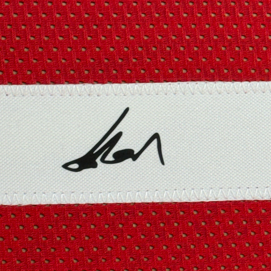 Framed Facsimile Autographed Yao Ming 33x42 Red Reprint Laser Auto Jersey