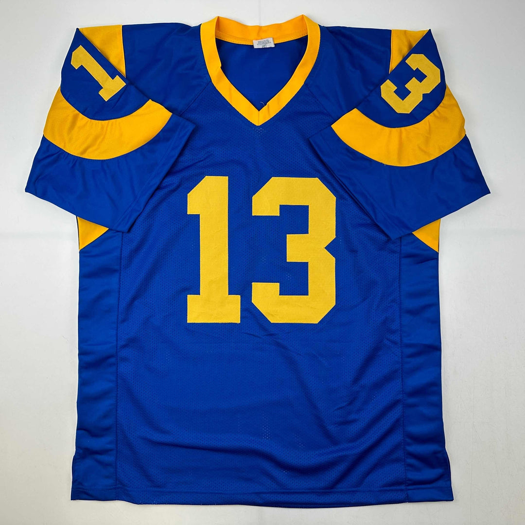 Facsimile Autographed Kurt Warner St. Louis Royal Blue Retro Reprint Jersey XL