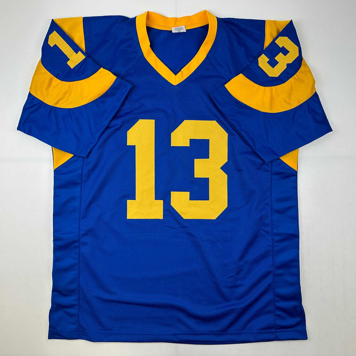 Facsimile Autographed Kurt Warner St. Louis Royal Blue Retro Reprint Jersey XL