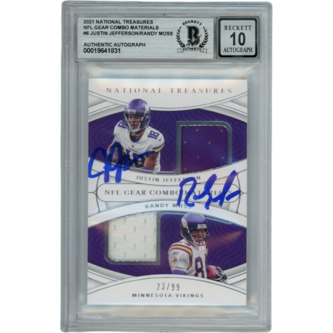 Randy Moss Justin Jefferson Signed National Treasure Trading Card Beckett 53862