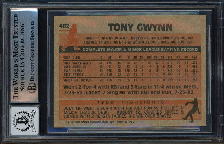 Tony Gwynn Auto 1983 Topps RC 482 Padres Auto 10 (Aftermarket Sticker) Beckett