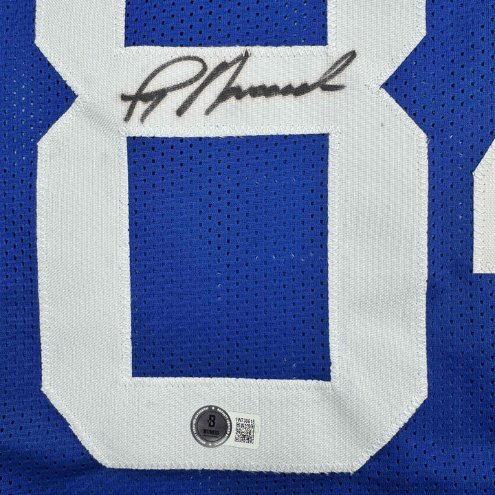 Autographed/Signed Jay Novacek Dallas Blue Football Jersey Beckett BAS COA
