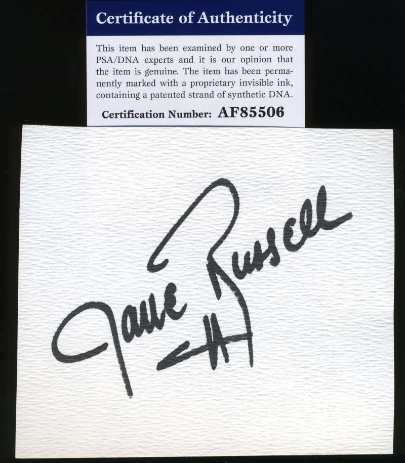 Jane Russell Psa Dna Coa Hand Signed 3x5 Index Card Autograph