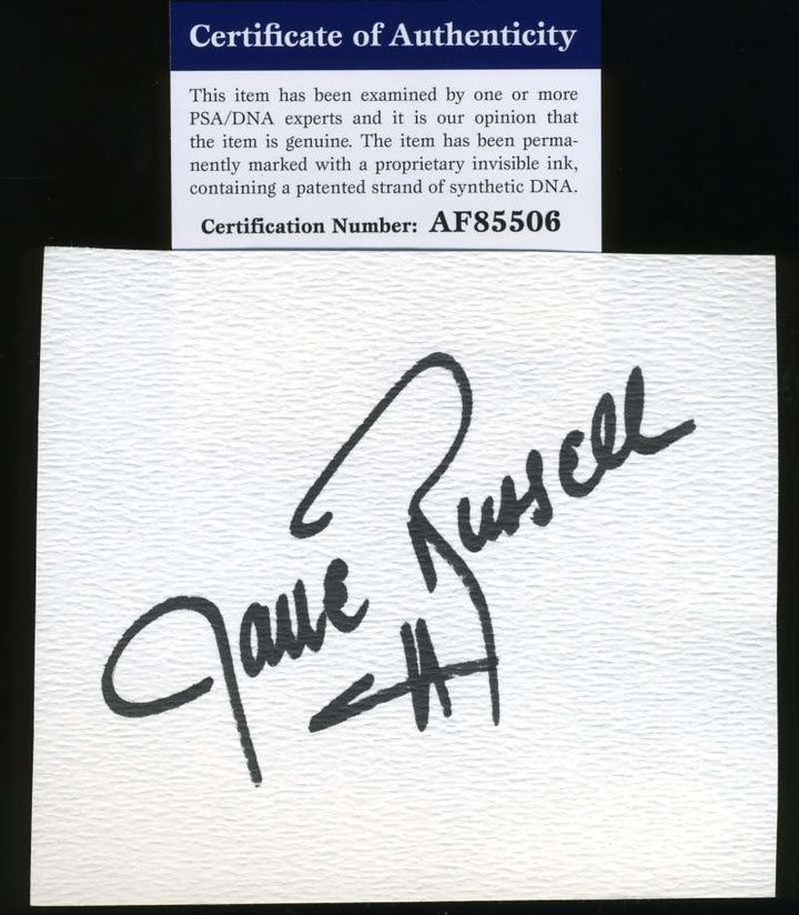 Jane Russell Psa Dna Coa Hand Signed 3x5 Index Card Autograph