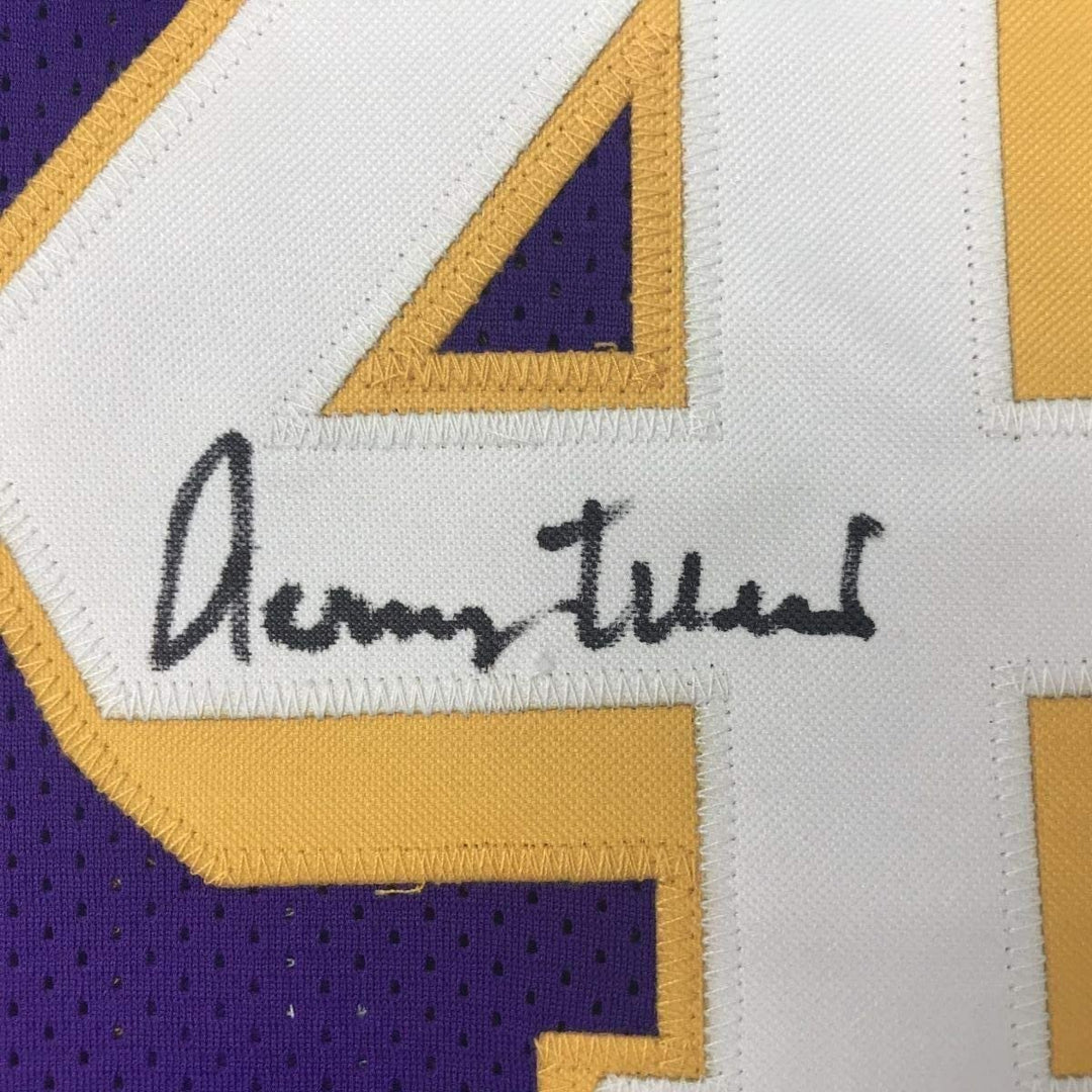 FRAMED Signed JERRY WEST 35x39 Los Angeles Purple Jersey JSA COA