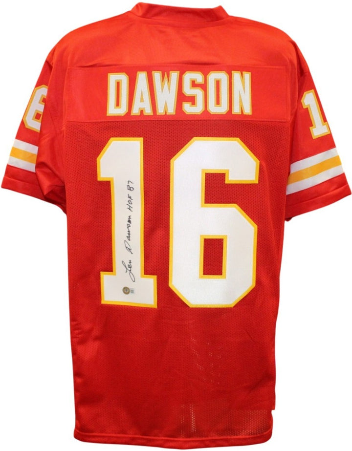 Len Dawson Autographed/Signed Pro Style Size XL Red Jersey Beckett 57032