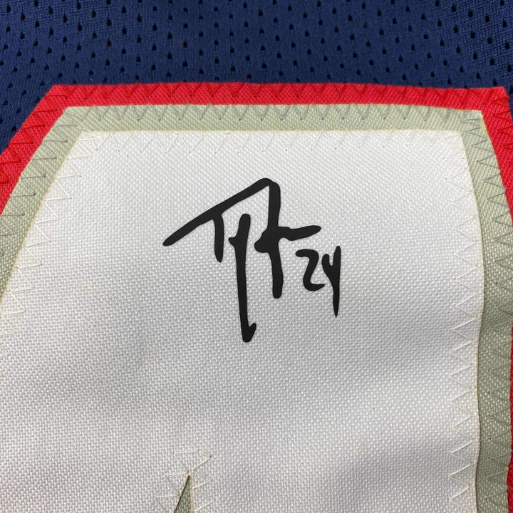 Facsimile Autographed Ty Law New England Blue Reprint Jersey Size Men's XL