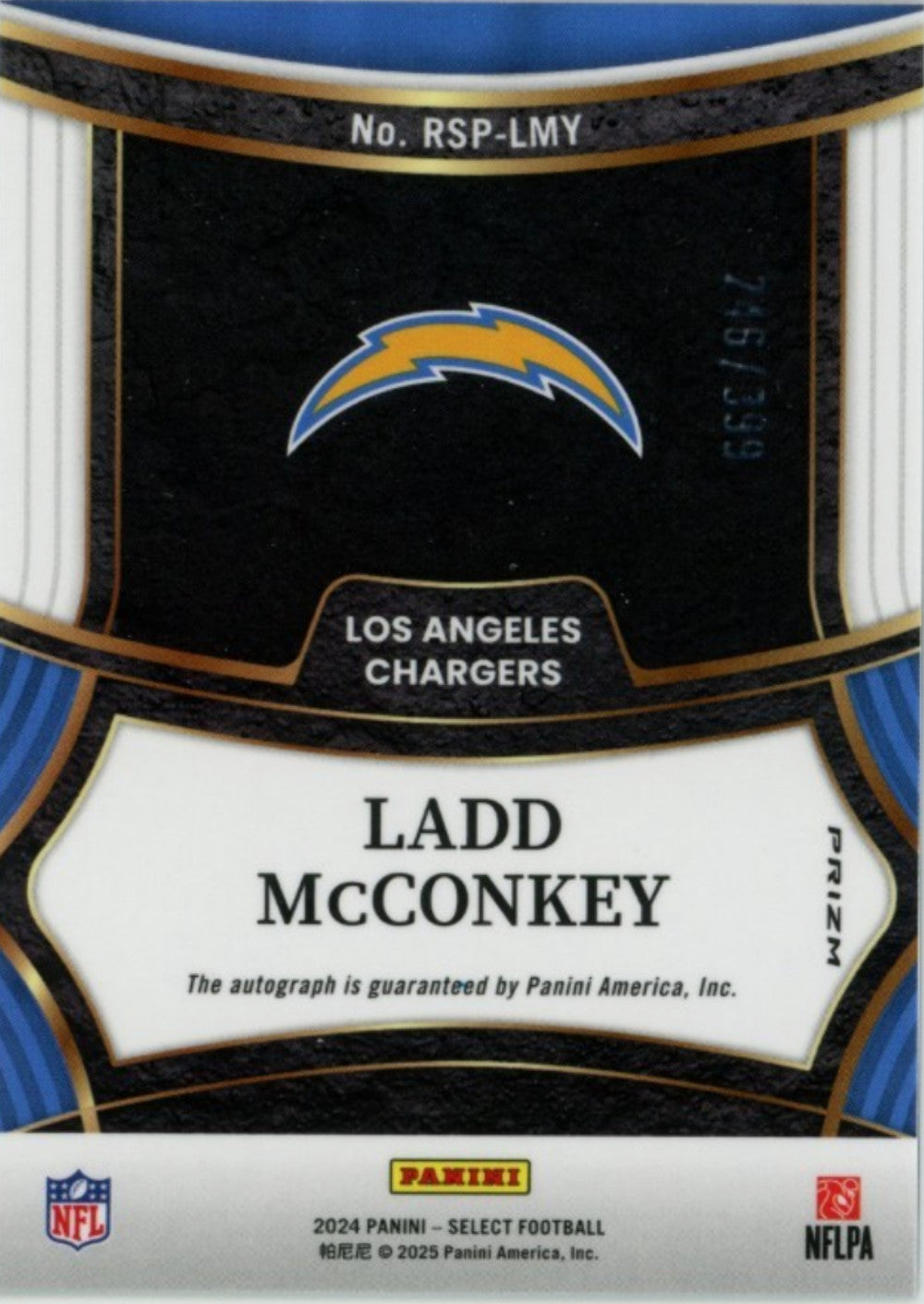 2024 Panini Select Ladd McConkey #RSP-LMY Silver Prizm Auto /399 Rookie RC Card