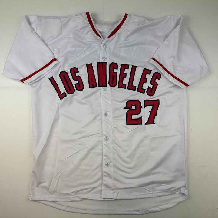 Facsimile Autographed Vladimir Guerrero Sr. Los Angeles White Reprint Jersey XL