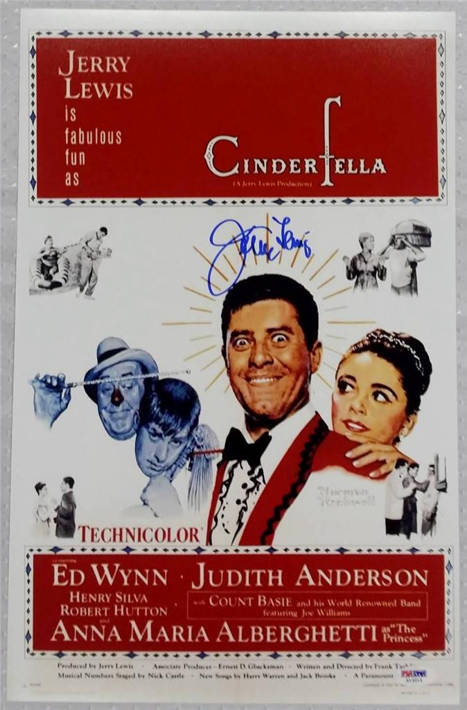 JERRY LEWIS Signed CINDERFELLA Movie Poster 11x17 Photo PSA/DNA COA AUTOGRAPH