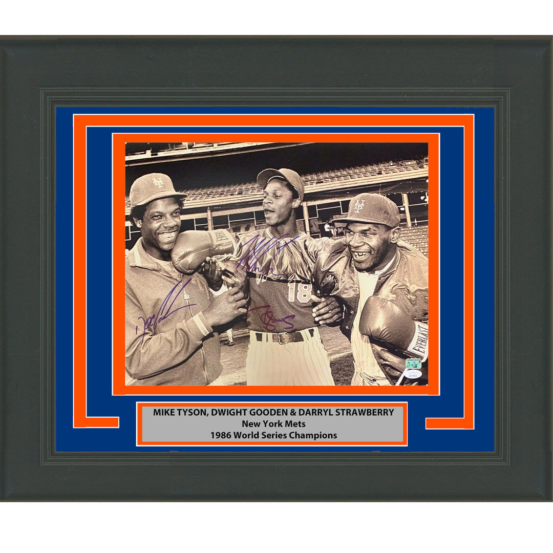 Framed Autographed/Signed Mike Tyson D. Strawberry D. Gooden 16x20 Photo JSA COA