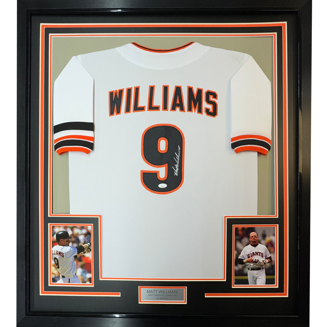 Framed Autographed/Signed Matt Williams 35x39 San Francisco White Jersey JSA COA