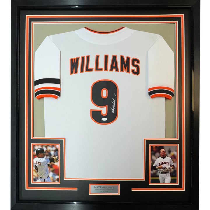 Framed Autographed/Signed Matt Williams 35x39 San Francisco White Jersey JSA COA