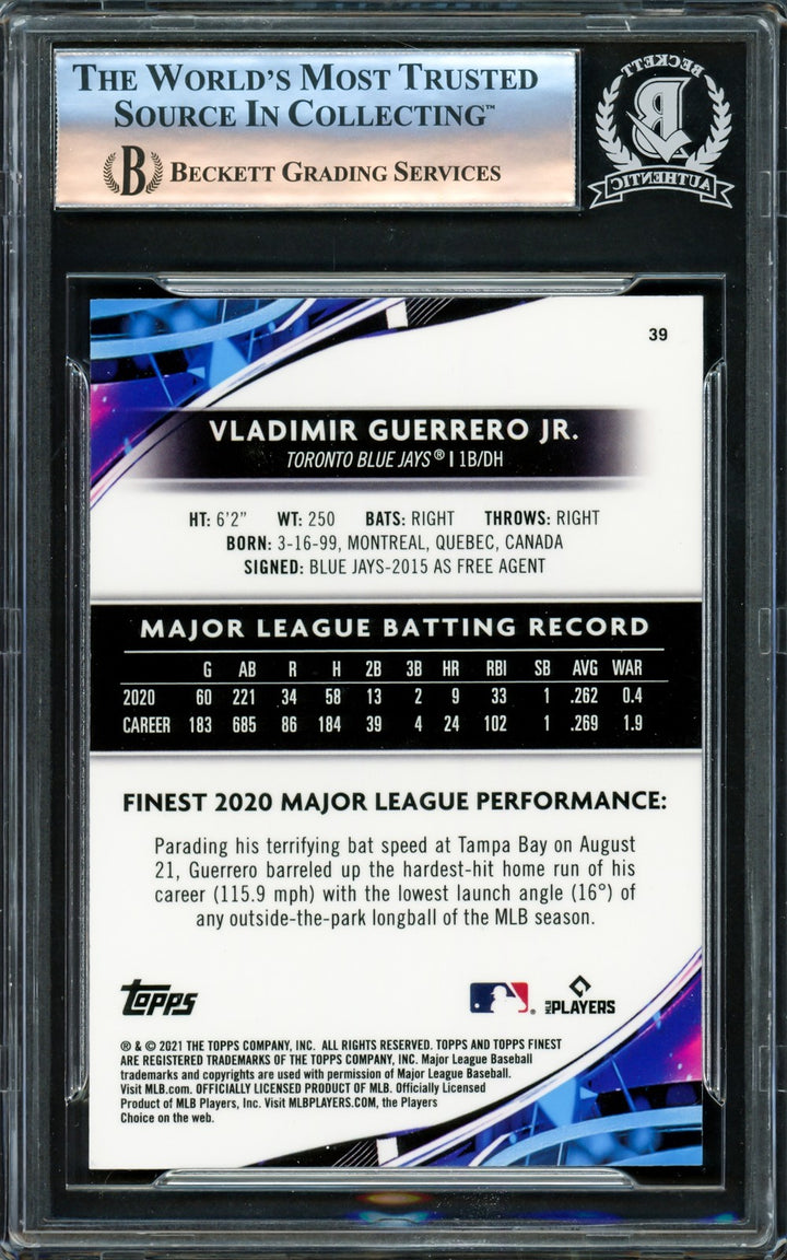 Vladimir Guerrero Jr. Signed 2021 Topps Finest Card 39 Toronto Blue Jays Beckett