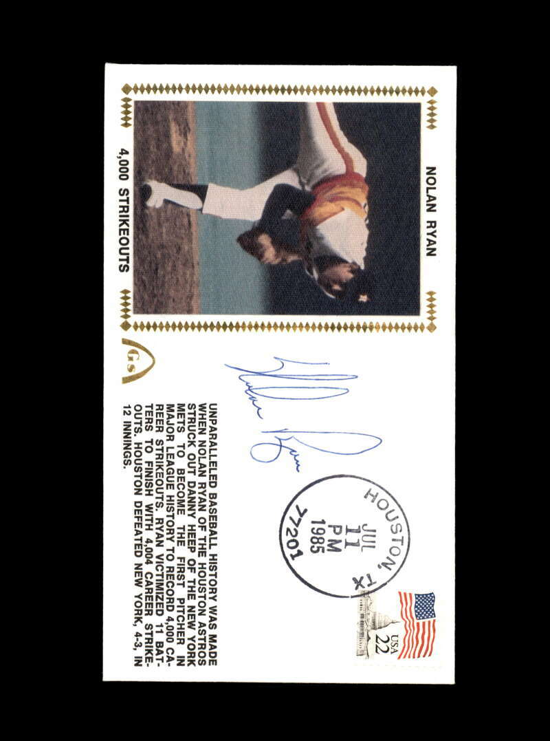 Nolan Ryan PSA DNA Coa Hand Signed 1985 4000 K`s FDC Cache Autograph