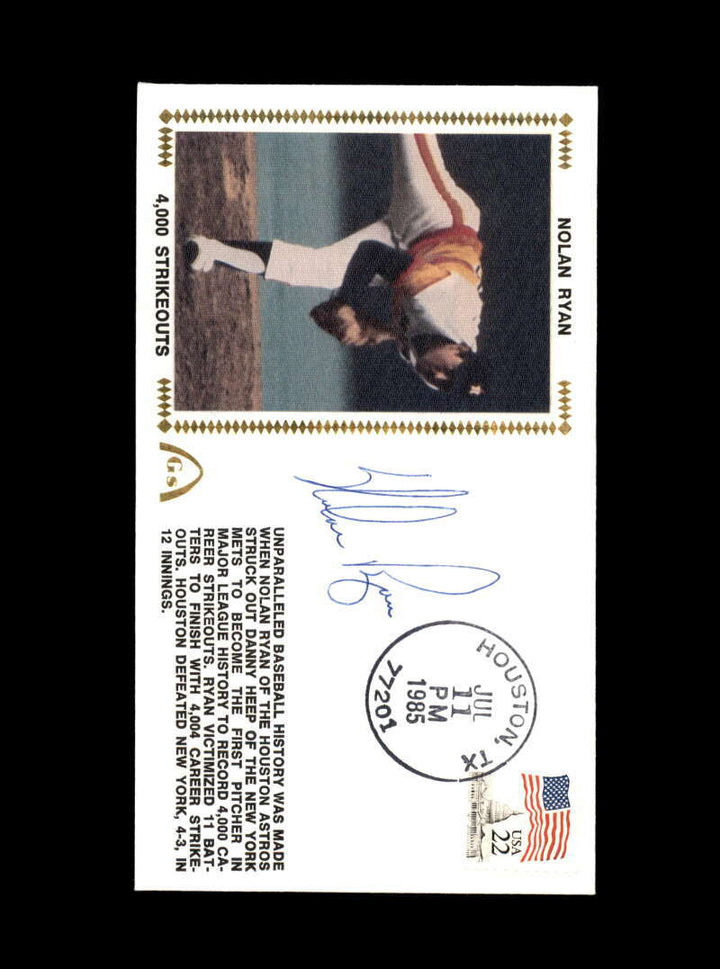 Nolan Ryan PSA DNA Coa Hand Signed 1985 4000 K`s FDC Cache Autograph