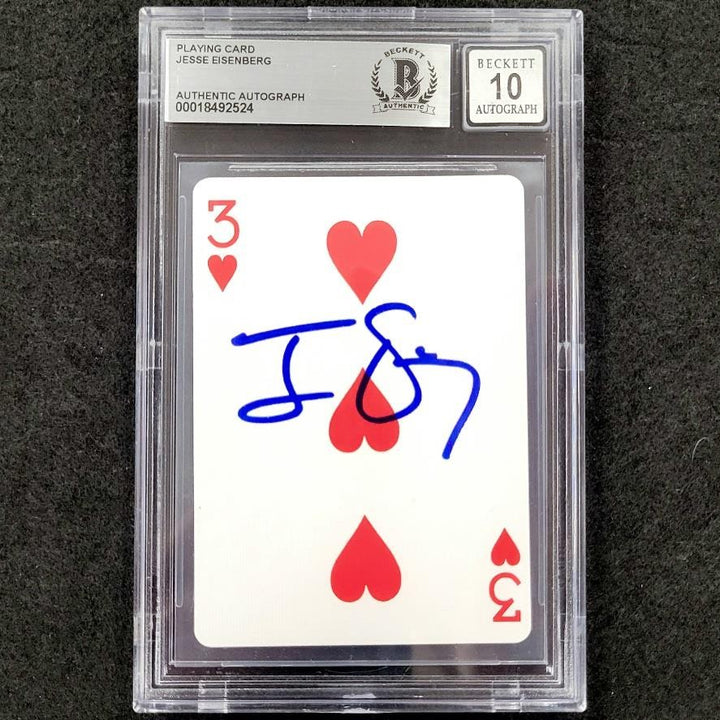 Jesse Eisenberg signed 3 of Hearts Playing Card Now You See Me BAS 10 auto