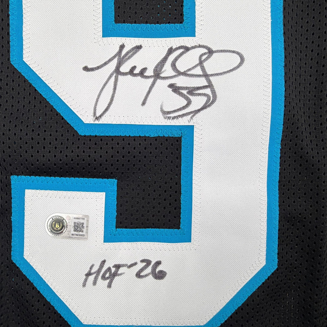 Autographed/Signed Luke Kuechly HOF Carolina Black Jersey Beckett BAS COA