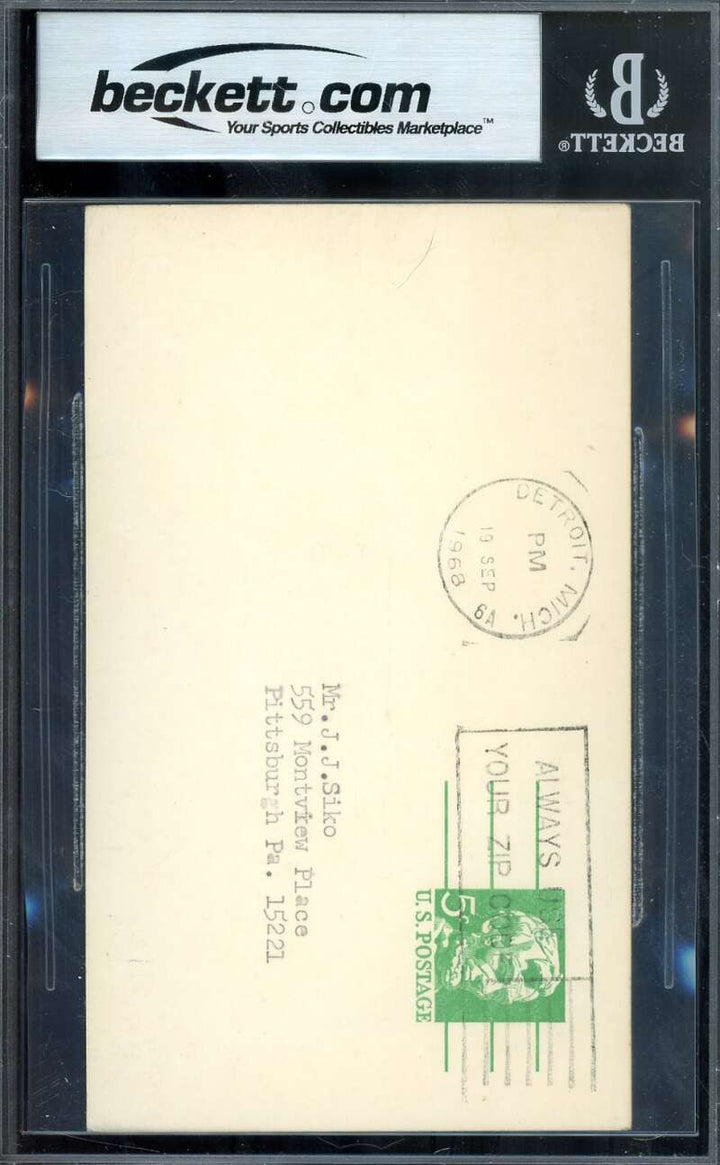 Bill Freehan Beckett BAS Signed 1968 Government Postcard GPC Tigers Autograph